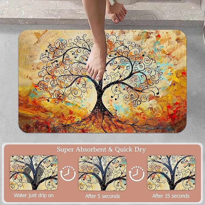 Non Slip Bath Mat,Vintage Life Tree Bathroom Decor,Abstract Tree Diatomaceous Bath Mat Quick Dry Absorbent Bathroom Rugs-Shower Rug for Kitchen Laundry Bathtub Shower 17"x29.5"