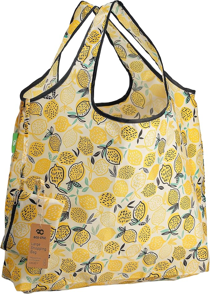 ECO CHIC Foldable Reusable Large Grocery Bags - Foldable Grocery Bags - Lightweight, Recycled & Reusable Shopping Bag - Waterproof, Packable Tote Fitting in Fine Grocery Bag Carrier