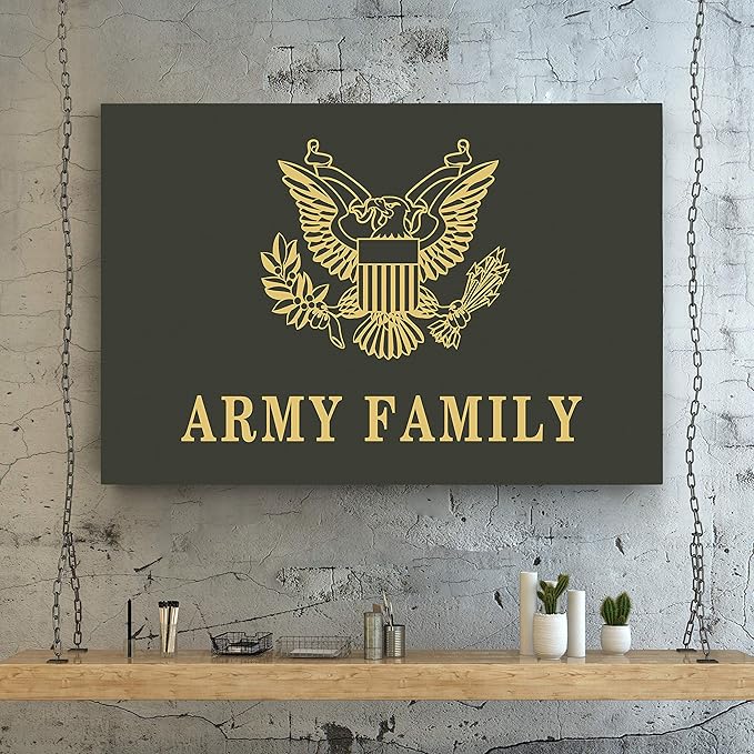 Renditions Gallery Canvas Nationalist Wall Art Paintings & Prints Artwork Golden American Army Crest Modern Patriotic Canvas Military Decorations for Bedroom Office Kitchen - 24"x32" LT25
