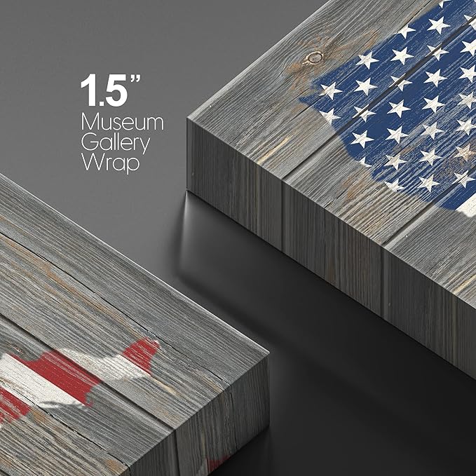 wall26 Canvas Print Wall Art American Flag Over United States Map on Wood Panel Architecture & Maps Cultural Illustrations Modern Art Traditional Multicolor for Living Room, Bedroom, Office - 12"x18"