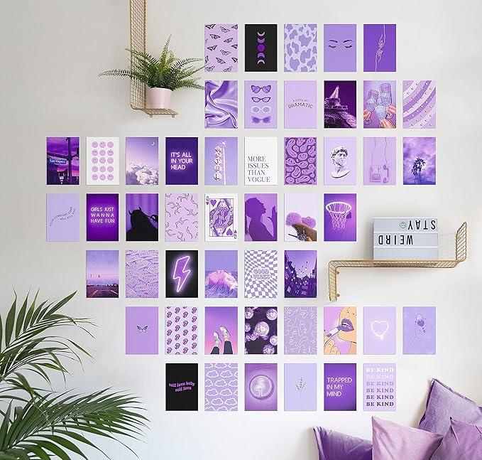HAUS AND HUES Purple Wall Collage Kit - Set of 50 Aesthetic Wall Art Photo Collage for Dorm Room Decor