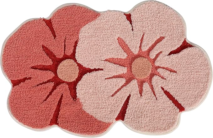 Ankah Shower Rug Bath Mat Forest Series Cartoon Design Bathroom Rug, Fluffy, Soft, Non-Slip, Durable, Absorbent Bath Rug, Irregular Plant Shaped Door Mat and Carpet, 19.7" x 31.5", Peach Blossom