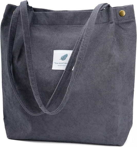 Corduroy Tote Bag Cute Tote Bags for Women Shoulder Bag with Inner Pocket for Work Beach Travel and Shopping Grocery