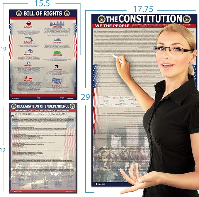 American Founding documents LARGE Laminated 3 pack: US Constitution with all amendments, Declaration of Independence and Bill of Rights (18x29) Young N Refined