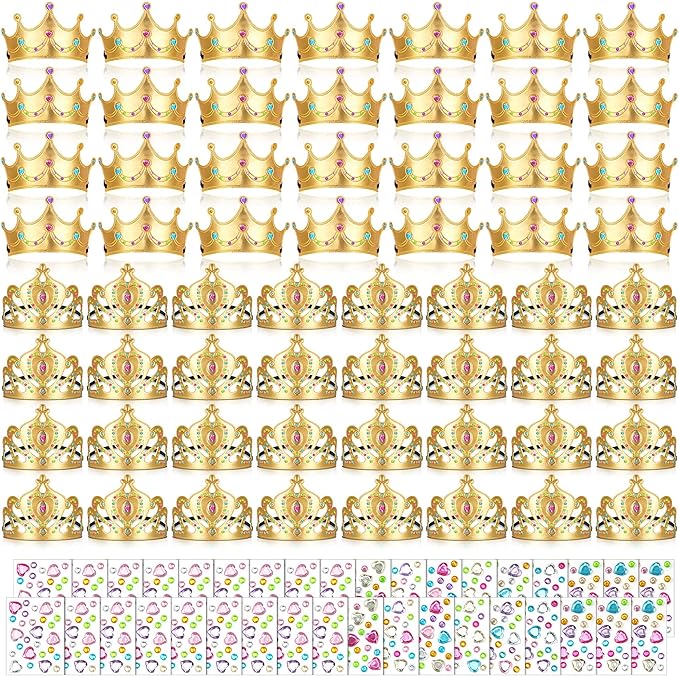Sotiff 150 Pieces Foam Crowns Set for Kids Princess Tiaras Crowns Making Kits 90 Pcs Foam Princess Crowns and 60 Sheets Crystal Diamond Sticker for Kids' Party Supplies Decoration