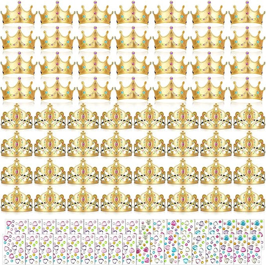 Sotiff 150 Pieces Foam Crowns Set for Kids Princess Tiaras Crowns Making Kits 90 Pcs Foam Princess Crowns and 60 Sheets Crystal Diamond Sticker for Kids' Party Supplies Decoration
