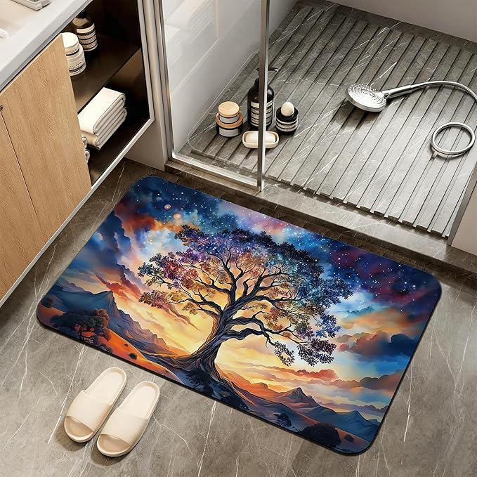 Non Slip Bath Mat,Tree of Life Bathroom Decor,Diatomaceous Bath Mat Quick Dry Absorbent Bathroom Rugs-Shower Rug for Kitchen Laundry Bathtub Shower 17"x29.5"