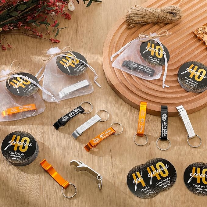 Dandat 54 Sets 40th Birthday Party Favors for Guests Birthday Beer Opener Keychain Cheers to 40 Bottle Opener Keychain with Thank You Cards and Gift Bags for Anniversary Wedding Party Favors