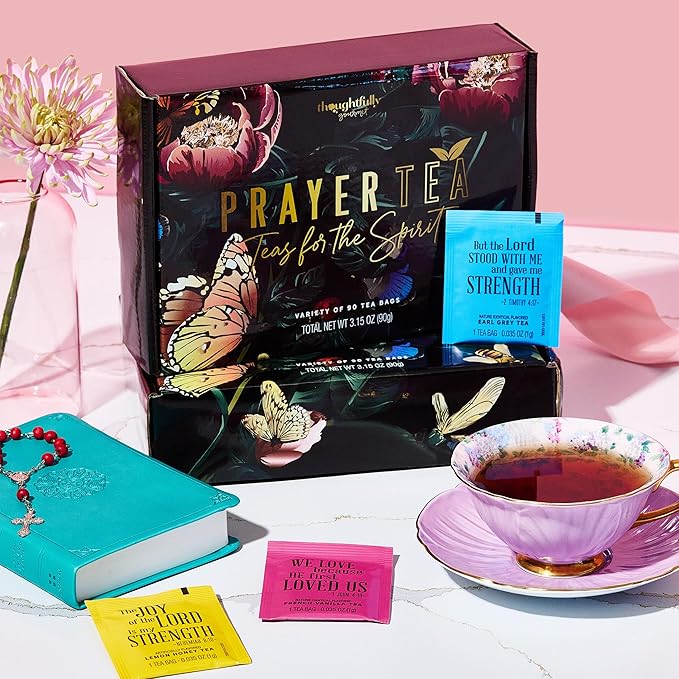 Thoughtfully Gourmet, Tea Affirmations Christian Prayer Gift Set, Includes 6 Flavors of Tea with Bible Verses from Psalms and Other Books to Rejoice, Pack of 90