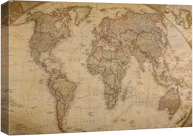 wall26 Canvas Print Wall Art Vintage Antique Globe World Map Educational & School History Modern Art Map of The World Decorative Multicolor Minimalism for Bedroom - 16"x24"