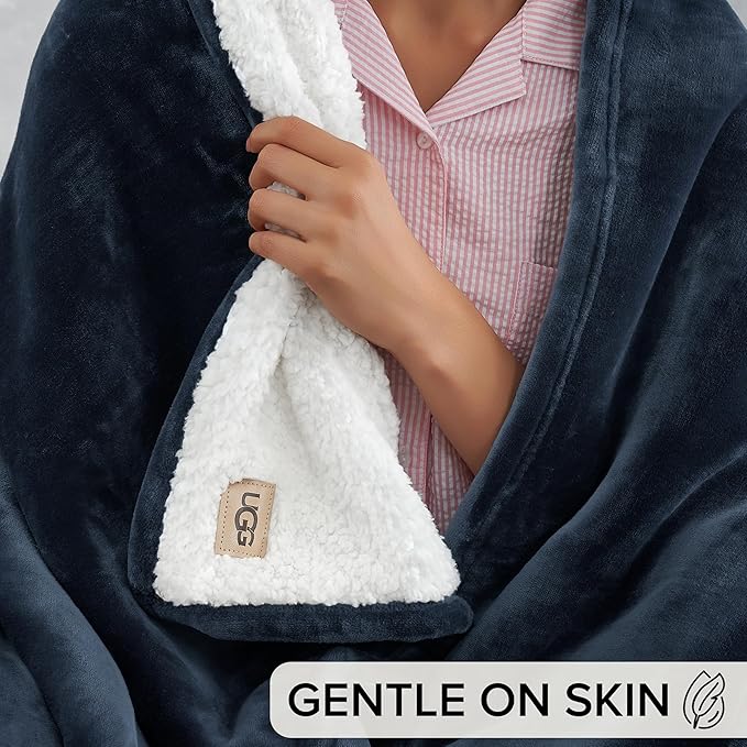 UGG Nita King/California King Blanket Fleece Fluffy Reversible Soft Fuzzy Bedding Cozy Plush Warm Oversized Blanket Machine Washable Bedroom Decor for Big Couch or Bed, 110-inch x 90-inch, Navy Blue