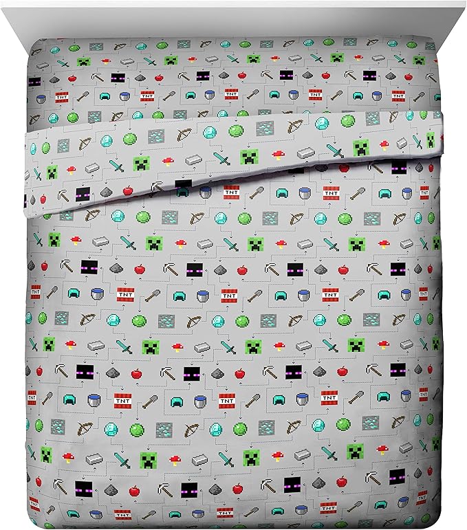 Jay Franco Minecraft Monster Hunters 5 Piece Queen Bed Set - Includes Reversible Comforter & Sheet Set - Bedding Features Creeper - Super Soft Fade Resistant Microfiber (Official Minecraft Product)