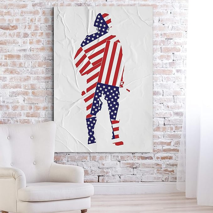 Renditions Gallery Nature Wall Art Home Paintings & Prints Flag Draped Veteran Crinkle Glam American Heroes Military Modern Decorations for Bedroom Office Kitchen Artwork - 24"x32" LT25