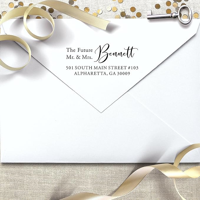 Future Mr. and Mrs. Custom Self Ink Wedding Return Address Stamp - Black Ink