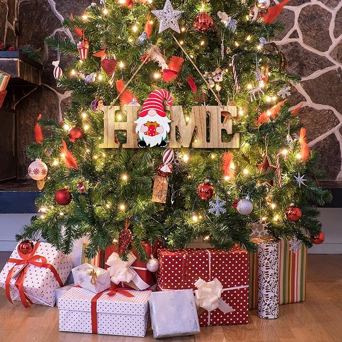 Yookeer 13 Pcs Interchangeable Gnome Home Sign Wood 3D Christmas Winter Seasonal Door Decor Rustic Farmhouse Home Decoration for Holiday Wall Decor Gift(Wood Color)
