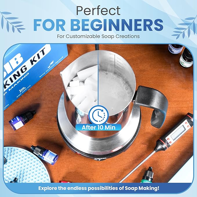 ZMSIB DIY Soap Making Kit for Adults | 900ml Stainless Steel Soap Melting Pot & Soap Melter | Clear & White Melt-and-Pour Bases | 2-in-1 Silicone Mold | Electric Hot Plate – Complete Gift Set