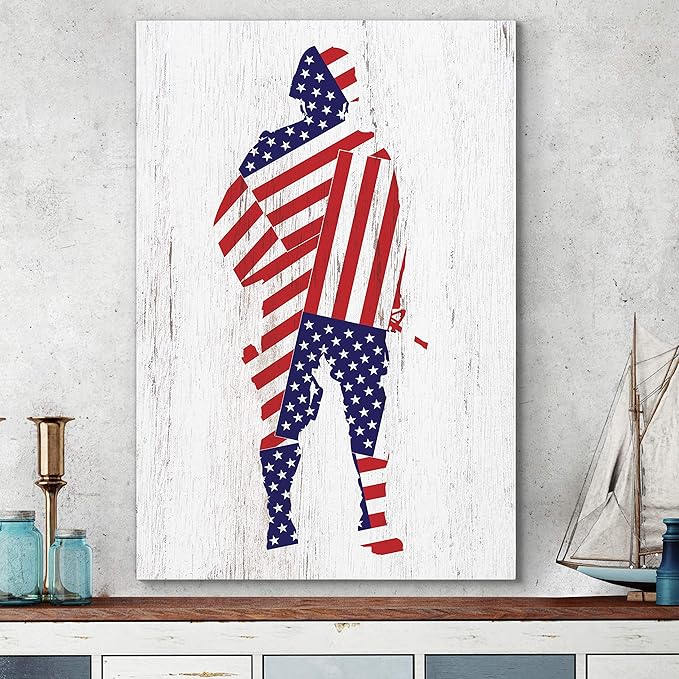 Renditions Gallery Canvas Patriotic Wall Art Home Paintings & Prints Draped American Flag Modern Soldier Canvas Wall Hanging Decorations for Bedroom Office Kitchen - 24"x32" LT25
