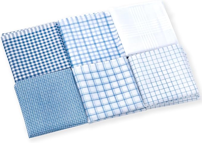 Gifts Cotton Handkerchiefs 100% Soft Cotton 12-Pack White handkerchif and Blue cotton handkerchief for Men and Women