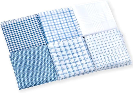 Gifts Cotton Handkerchiefs 100% Soft Cotton 12-Pack White handkerchif and Blue cotton handkerchief for Men and Women