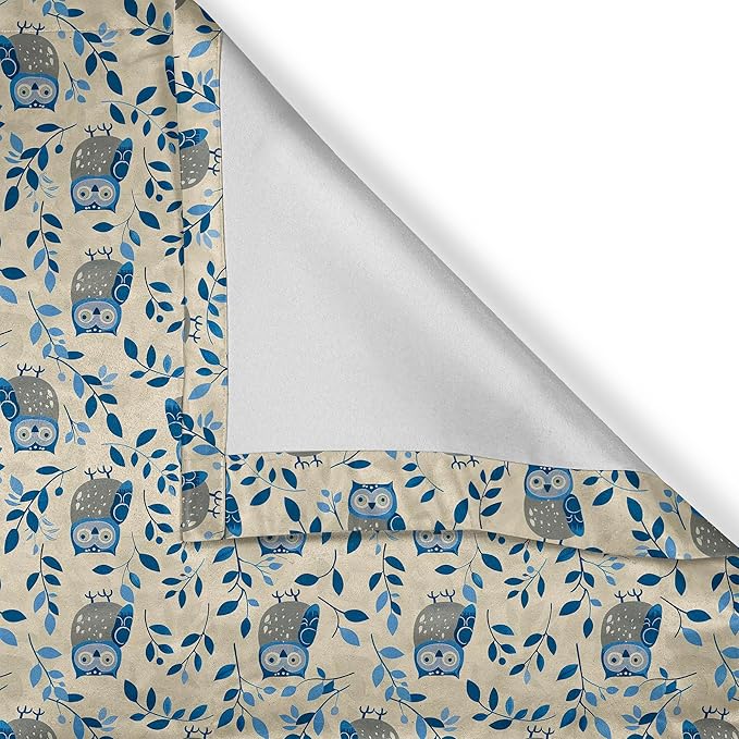 Ambesonne Bird Valance & Tier Curtain 3 pcs Set, Repetitive Whimsical Owls Silhouettes and Leaves on Plain Background Print, Window Treatments for Kitchen Room Decor, 55" x 45", Dark Sky Blue Beige
