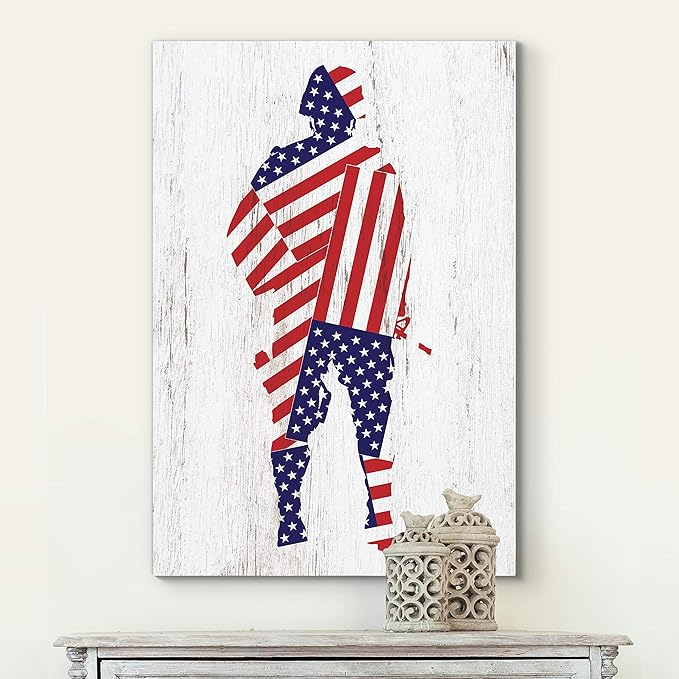Renditions Gallery Canvas Patriotic Wall Art Home Paintings & Prints Draped American Flag Modern Soldier Canvas Wall Hanging Decorations for Bedroom Office Kitchen - 36"x48" LT25