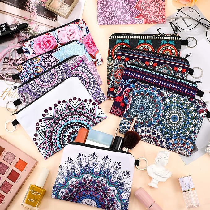 10 Pieces Small Coin Purse Boho Change Purse Pouch Mini Wallet Coin Bag with Zipper Exquisite Present for Women Girls on Valentine's Day