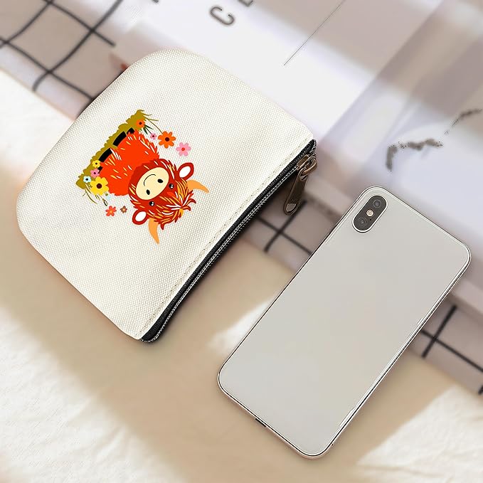 Highland Cow Coin Purse Pouch Bag Holder for Teens Girls Women Kids, Animal Lovers Gifts Stuff Decor, Small Mini Purse Coin Card Key Headset Lipstick!