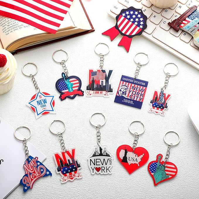 50 Pcs New York Souvenirs Acrylic Keychain Gifts Bulk United State Keychain Star Statue of Liberty Travel Souvenirs