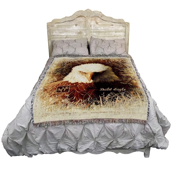 Pure Country Weavers American Bald Eagle Blanket by Greg Giordano - Wildlife Lodge Cabin Gift Tapestry Throw Woven from Cotton - Made in The USA (72x54)