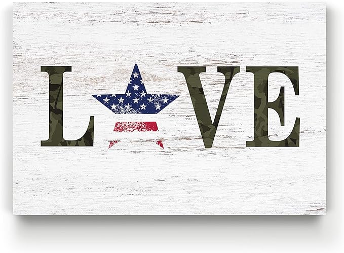 Renditions Gallery Canvas Patriotic Wall Art Modern Decorations Paintings Stary American Love Rustic Black & White Veteran Nationalistic Wall Hanging for Bedroom Office Kitchen - 36"x48" LT25