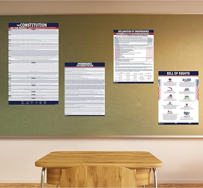 American Founding documents XL Laminated 4 Pack: Complete US Constitution, Declaration of Independence, Bill of Rights, amendments Updated Version 3.0 Larger Font Young N Refined