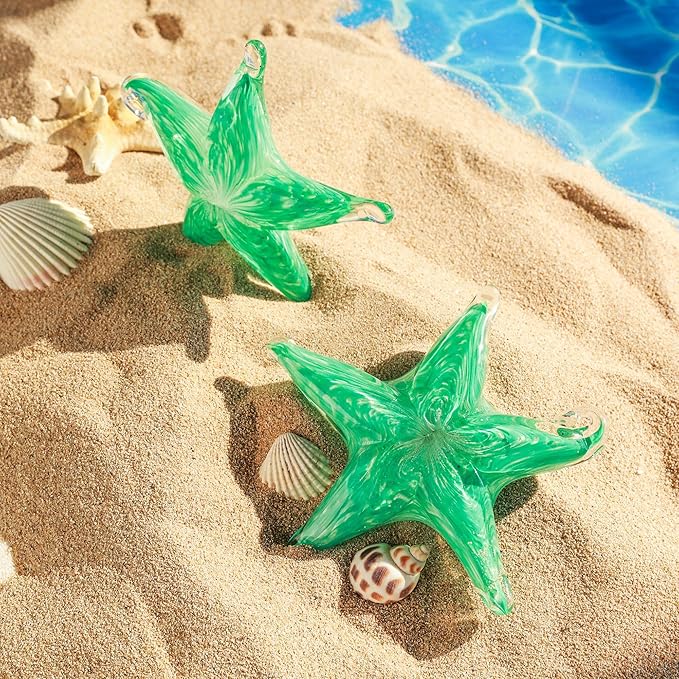 Hand Blown Glass Starfish Statue, 4.5" Modern Sea Star Art Figurine, Hanging Crystal Starfishs Collectible Ornament for Christmas Home Decor, Glass Paperweight for Table, Desk, Entryways & Living Room