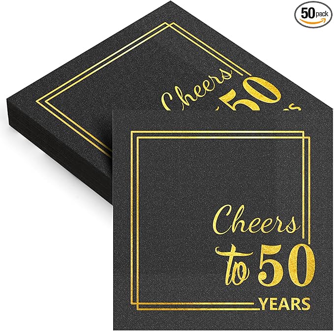 50th Birthday Cocktail Party Napkins-50PCS 13 * 13 inches Cheers to Years Disposable Paper Napkins for Birthday Wedding Anniversary Decorations Party Props Supplies Black and Gold (50th)