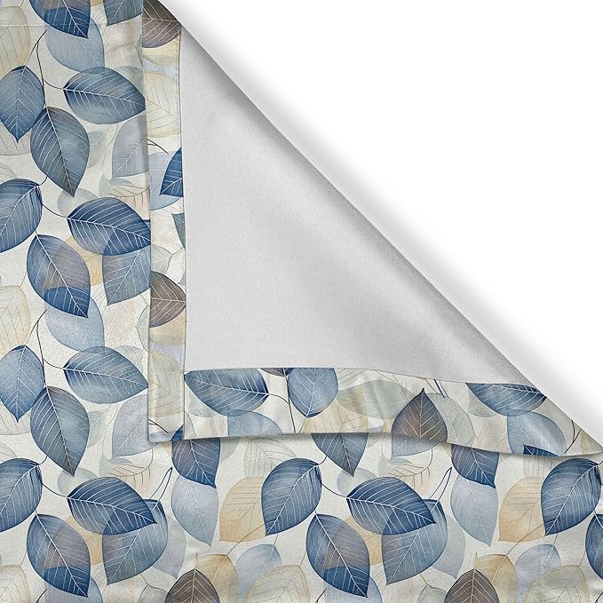 Ambesonne Botanical Valance & Tier Curtain 3 pcs Set, Contemporary Leaves Paint Print in Cold Tones A Winter Call Theme, Window Treatments for Kitchen Room Decor, 55" x 30", Dark Night Blue and Beige