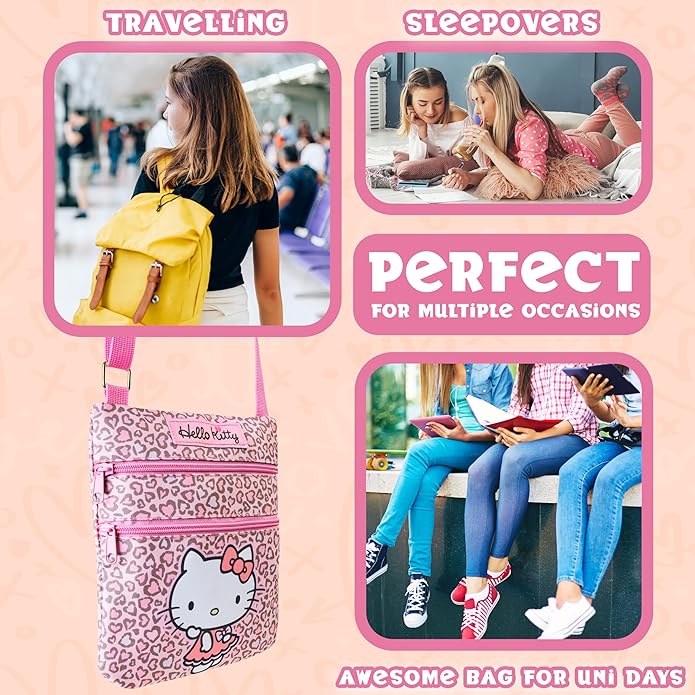 Hello Kitty Sanrio Bag Girls Teens Women Kawaii Anime Shoulder Cross Body Bag Kuromi My Melody Fashion Shopping Travel Gifts (Pink Leopard)