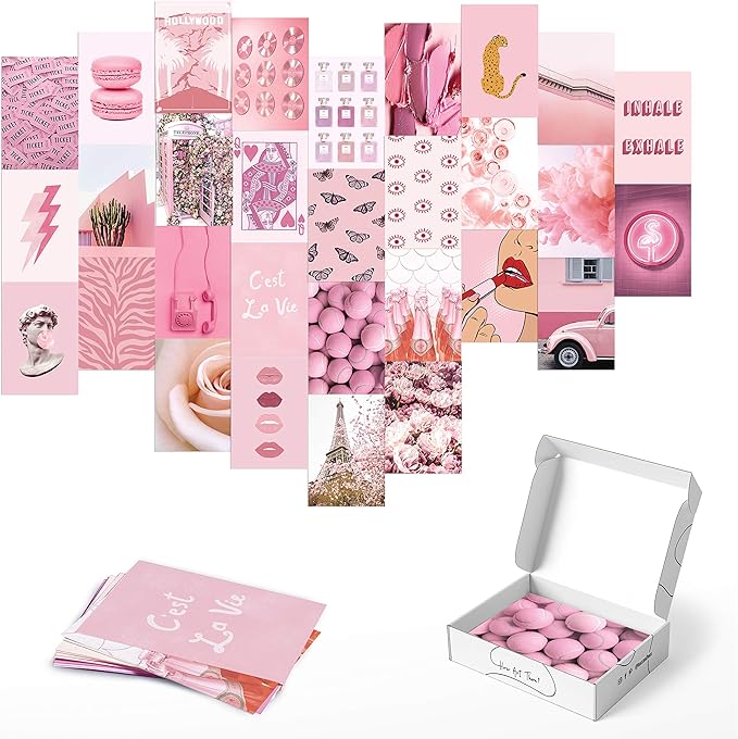 HAUS AND HUES - Pink Collage Set (30 Aesthetic Pink Wall Photos for Bedroom)