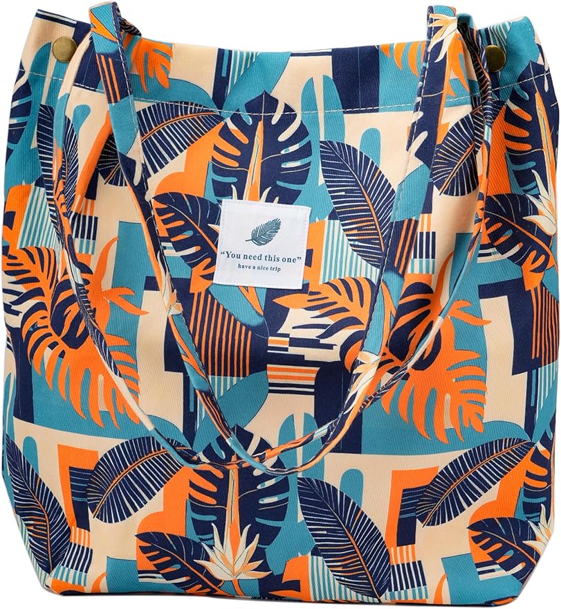 Corduroy Tote Bag Cute Tote Bags for Women Shoulder Bag with Inner Pocket for Work Beach Travel and Shopping Grocery