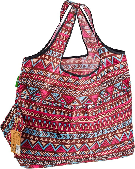 ECO CHIC Foldable Reusable Large Grocery Bags - Foldable Grocery Bags - Lightweight, Recycled & Reusable Shopping Bag - Waterproof, Packable Tote Fitting in Fine Grocery Bag Carrier