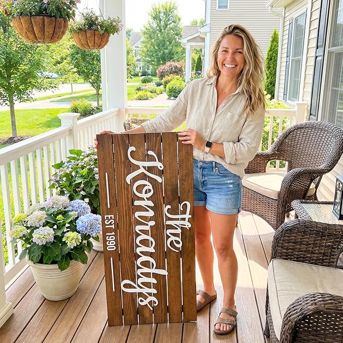 Custom Mountain Family Name Sign - Rustic Wood Wall Decor, Personalized Wedding & Gift for Couples Anniversary, Housewarming Gift for New Home (XX Large)