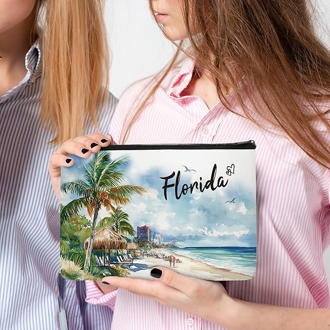 Florida Makeup Bags Gifts for Women, Florida Souvenirs Themed Gifts Cosmetic Bag, City Travel Gifts for Girls Besties Best Friend Bff Sister Daughter