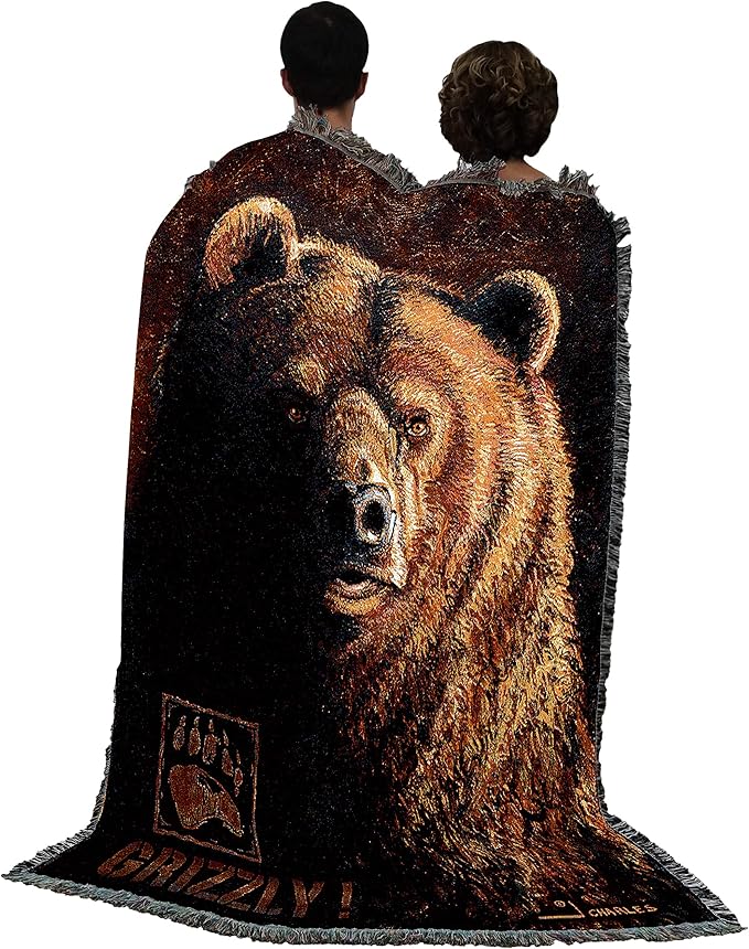 Pure Country Weavers Shadow Beast Grizzly Bear Blanket by Greg Giordano - Wildlife Lodge Cabin Gift Tapestry Throw Woven from Cotton - Made in The USA (72x54)