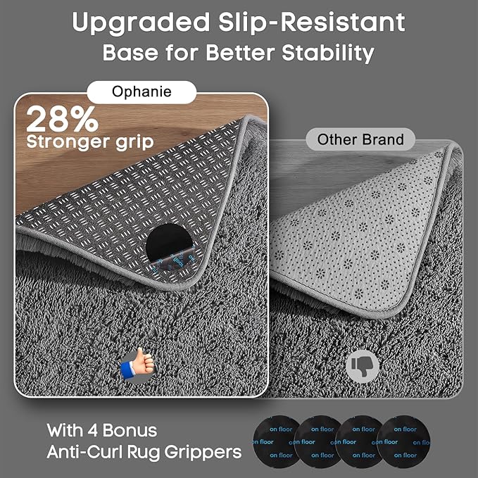 Ophanie 2x4 Small Rug Upgrade Non Slip Throw Bedside Area Rugs, Fluffy Soft Grey Mini Bedroom Carpet, Affordable Door Entryway Indoor Inside Front Entrance Dog Mat, Home Decor Aesthetic, Nursery