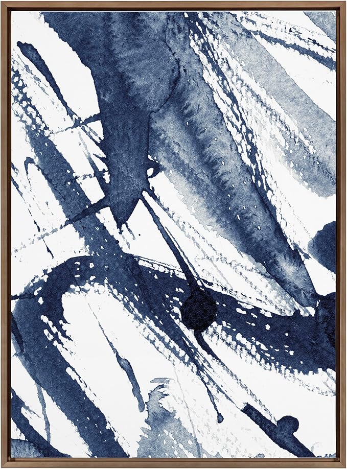 Kate and Laurel Sylvie Indigo Watercolor Framed Canvas Wall Art by Amy Peterson, 31.5x41.5 Gold, Modern Blue Abstract Art for Wall