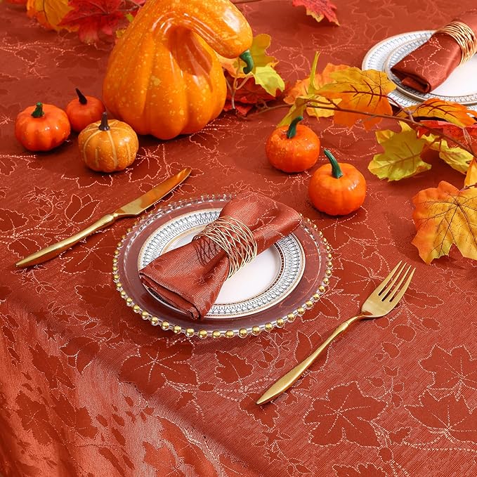 misaya Rectangle Thanksgiving Tablecloth, Waterproof Jacquard Fall Table Cloth, Damask Cloth Table Cover for Harvest Decor (60" x 120", Rust Maple Leaf)