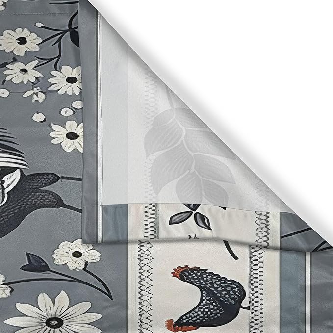 Ambesonne Cottagecore Kitchen Curtains, Cold Floral Art with Leaves Rooster Illustration Line Detail Bohemian, Window Drapes 2 Panel Set for Kitchen Cafe Decor, 55" x 30", Blue Grey and Off White