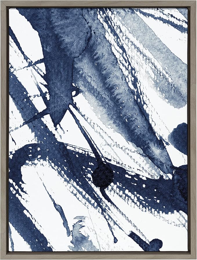 Kate and Laurel Sylvie Indigo Watercolor Framed Canvas Wall Art by Amy Peterson Art Studio; 18x24 Gray; Decorative Abstract Art for Wall