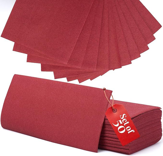 Prestee Red Napkins for Table - Disposable - Soft and Absorbent Paper Hand Towels for Dinner Parties and All Types Events - Pre folded Linen Feel Napkins - Paper Towels 7.8 x 4in and 50 Count