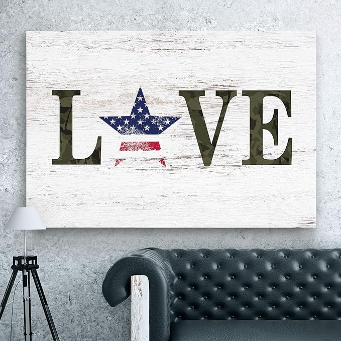 Renditions Gallery Canvas Patriotic Wall Art Modern Decorations Paintings Stary American Love Rustic Black & White Veteran Nationalistic Wall Hanging for Bedroom Office Kitchen - 36"x48" LT25