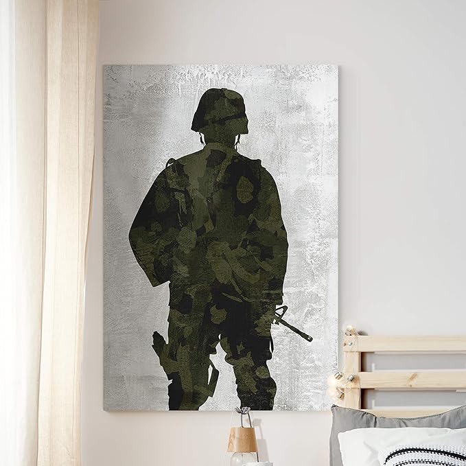 Renditions Gallery Canvas Military Wall Art Modern Paintings & Prints Decorations Fierce American Marine Abstract Green Black Patriotic Artwork for Bedroom Office Kitchen - 24"x32" LT25