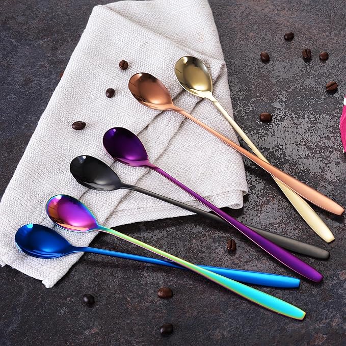 GRÄWE Macchiato Ice Cream Spoon and Latte Stainless Steel Long Spoon Ideal for Coffee, Desserts and Ice Tea, Dishwasher Safe, Multi-Coloured
